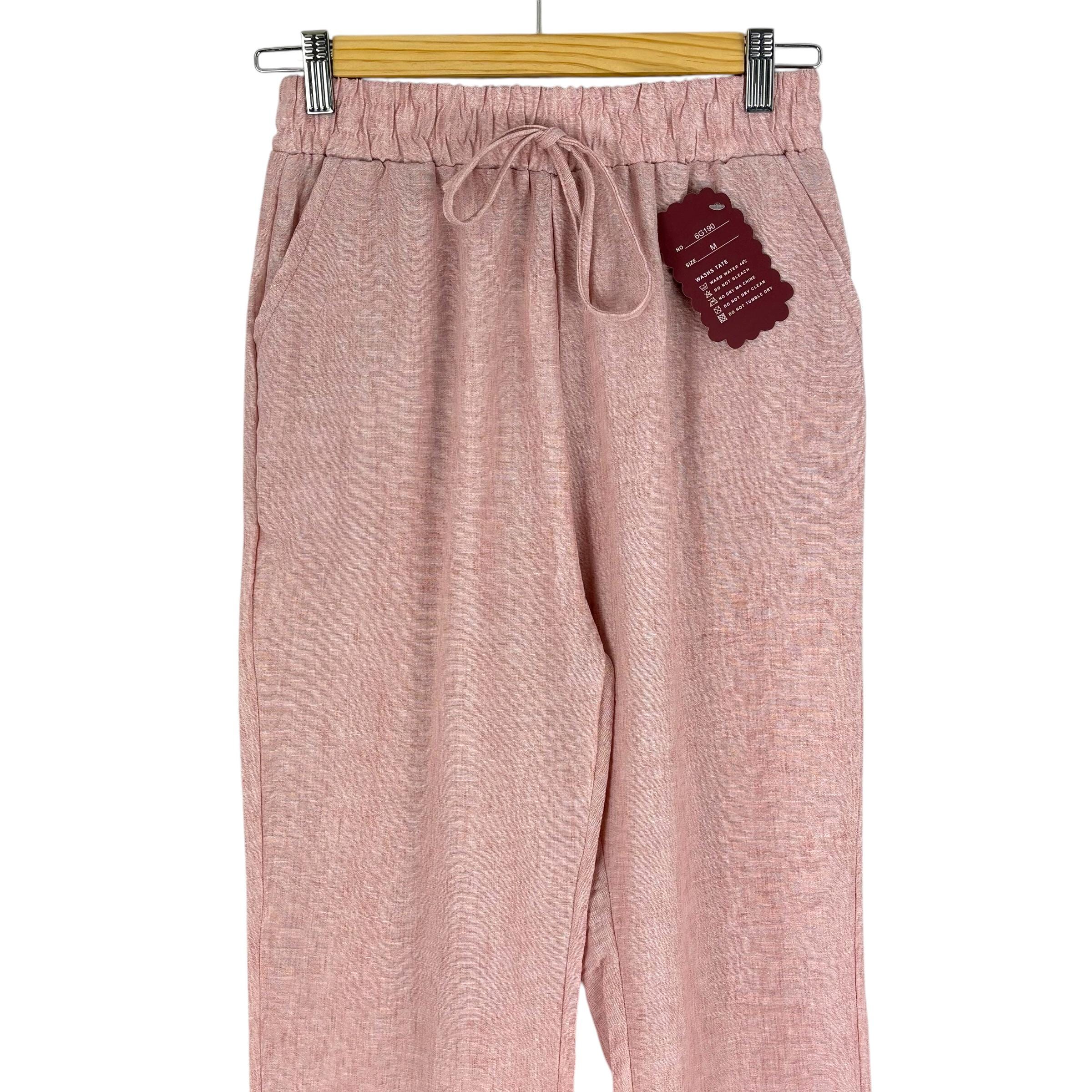 Womens Cotton Linen Look Slim Fit Bottoms Trousers Casual Summer Beach ...