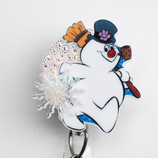 Frosty The Snowman On White ID Badge Reel - Retractable ID Badge Holder - Zipperedheart