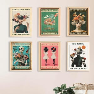 6 Pcs Mental Health Posters Boho Therapy Office Decor, Green Vintage Positive Wall Art Decor with Inspirational Quote, Unframed Posters