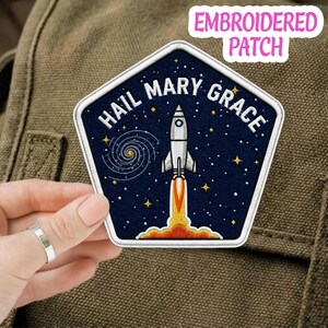 Parche Ave María Grace, Insignia bordada de ciencia ficción espacial, Parche termoadhesivo de cohete galáctico, Regalo para fans de los libros de Andy Weir, Insignia de astronomía aeroespacial