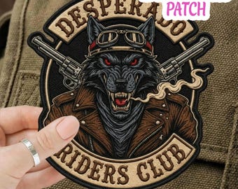 Desperado Riders Club Gestickter Aufnäher, Wolf Biker Aufnäher, Edgy Biker Weste Aufnäher, Lustiges Motorradfahrer Geschenk, Outlaw Wolf Patch