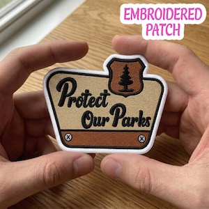 Écusson protégeons nos parcs, insigne de forêt brodé, applique thermocollante de parc national, accessoire de camping de randonnée, épingle esthétique d'extérieur