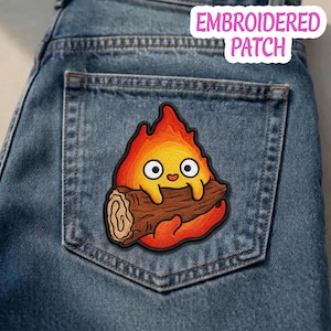 Lindo parche de espíritu de fuego, insignia mágica de llama para planchar, acogedor aplique de llama de anime, pin de monstruo de fuego kawaii, accesorio para mochila o chaqueta