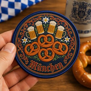 Munich Oktoberfest Embroidered Patch, Vintage Bavarian Beer Mugs Iron On Patch, Traditional German Festival Badge, Oktoberfest Lover Gift