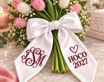 Personalized Bouquet Ribbon Embroidered Sash, Custom Monogram Prom HOCO Floral Wrap, Prom Homecoming Keepsake, Gift For Friends