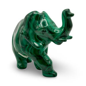 Malachite Elephant Carving – Top Quality Handcrafted in Mali, Africa | One-of-a-Kind Gemstone Elephant | 5” x 4” Collectible Crystal Animal