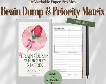 Brain Dump Priority Matrix for ReMarkable Paper Pro Move: Daily Planner, To Do, Checklist