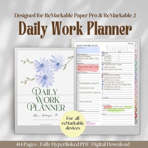 Arbeitsplaner für ReMarkable Paper Pro & ReMarkable 2 Template | Workday Planner To Do Aufgabe Tracker Notizbuch Meeting Notizen Planer Projekt