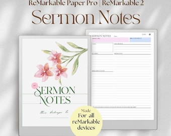 Sermon Notes Template for reMarkable 2 & Paper Pro: Prayer, Bible Study, SOAP Notes (PDF)