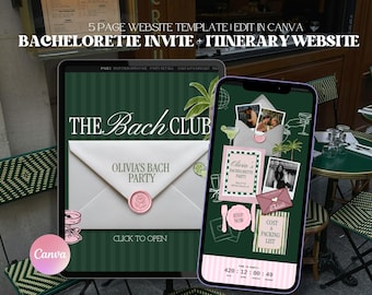 The Bach Club Bachelorette Party Canva Website Invite Envelope Reveal: RSVP & Packing List, Animated