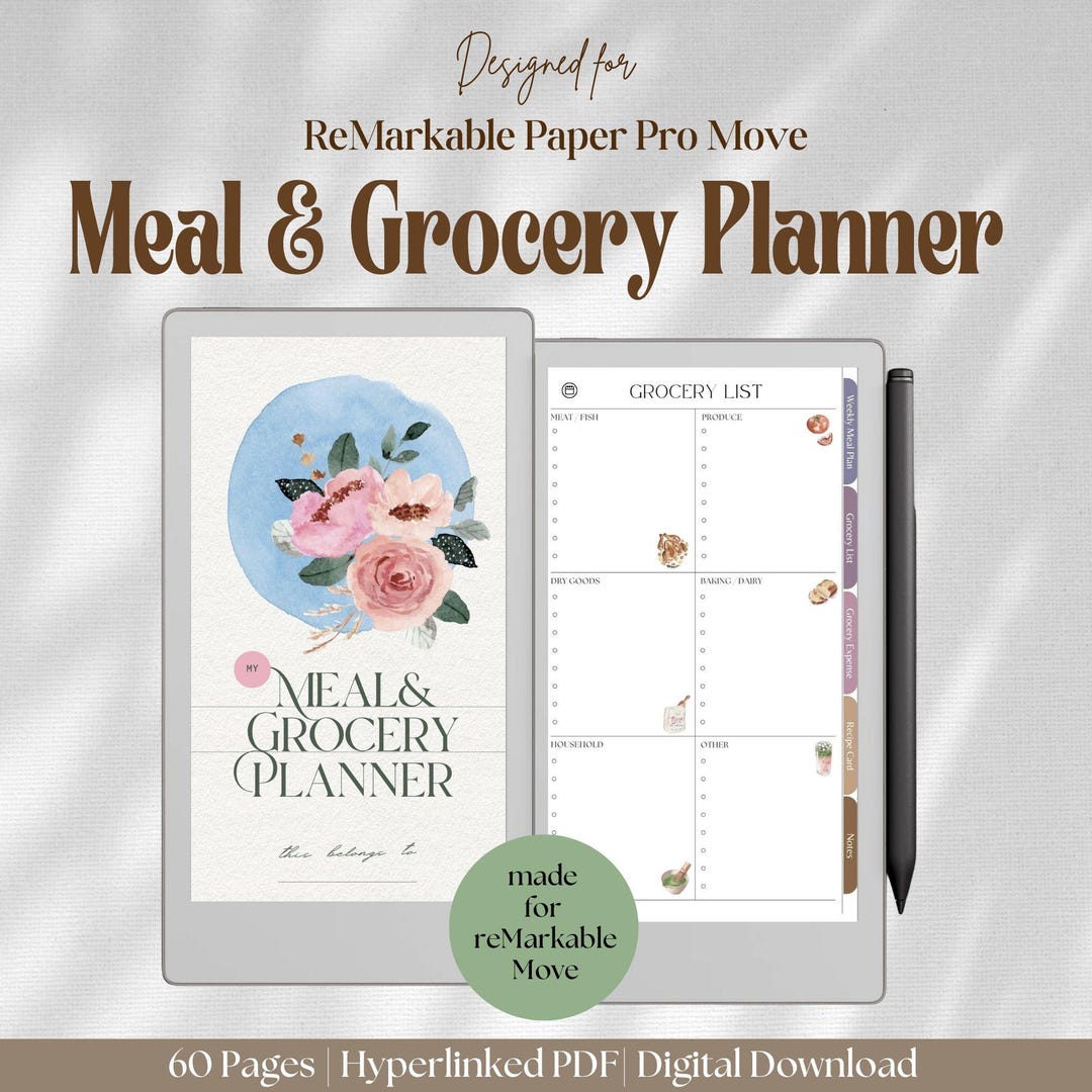 Meal Planner for Remarkable Paper Pro Move: Grocery List, Recipe ...