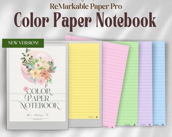 Color Paper Notebook for ReMarkable Paper Pro: Digital Notebook, Lined dotted Grid (PDF Template)