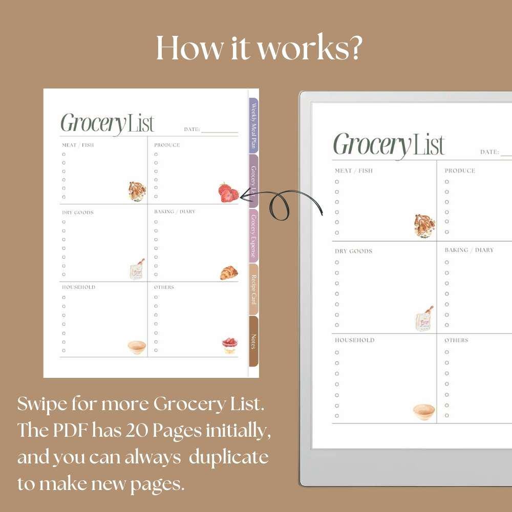 Meal Planner for Remarkable 2 & Paper Pro: Grocery List, Recipe, Budget ...