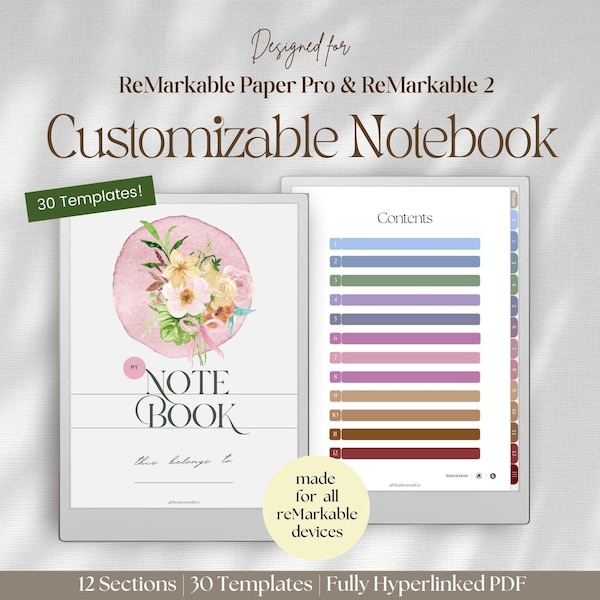 Digital Notebook for ReMarkable 2 & Paper Pro: 30 Note Templates, Meeting Notes, Daily Journal