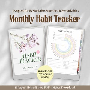 Tracker delle abitudini mensili per ReMarkable Paper Pro Template e ReMarkable 2 / Tracker dell'umore, Tracker della salute, Tracker di lettura per allenamento di produttività