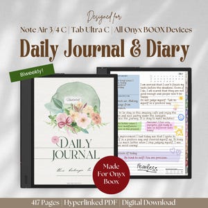 Diário Onyx Boox: lembretes de gratidão, planejador de bem-estar, registro de autocuidado, rastreador de hábitos