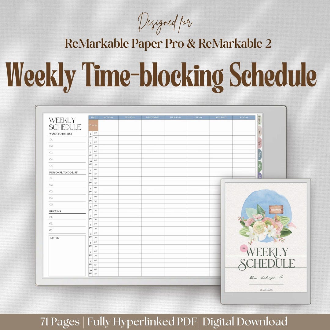 Weekly Planner for Remarkable Paper Pro: Time Blocking, to Do List ...