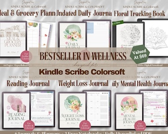 Life Planner Wellness Journal Bundle Kindle Scribe Colorsoft: Reading Journal Weight Loss Meal Planner