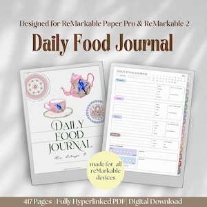 Journal alimentaire quotidien sur papier reMarkable Pro reMarkable 2| Modèle ReMarkable Pro Journal alimentaire Tracker d&#39;activité physique Journal de bien-être Régime alimentaire Nutrition