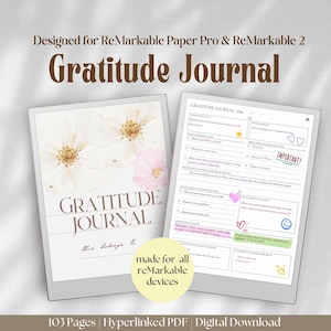 Modèle de journal de gratitude pour papier reMarkable Pro et ReMarkable 2 | Carnet de bien-être rapide Carnet de soins personnels Pleine conscience Santé mentale