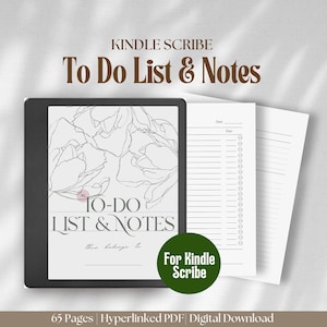 May include: A digital planner for Kindle Scribe with a floral design and the text "To-Do List & Notes". The planner has 65 pages and is a hyperlinked PDF.