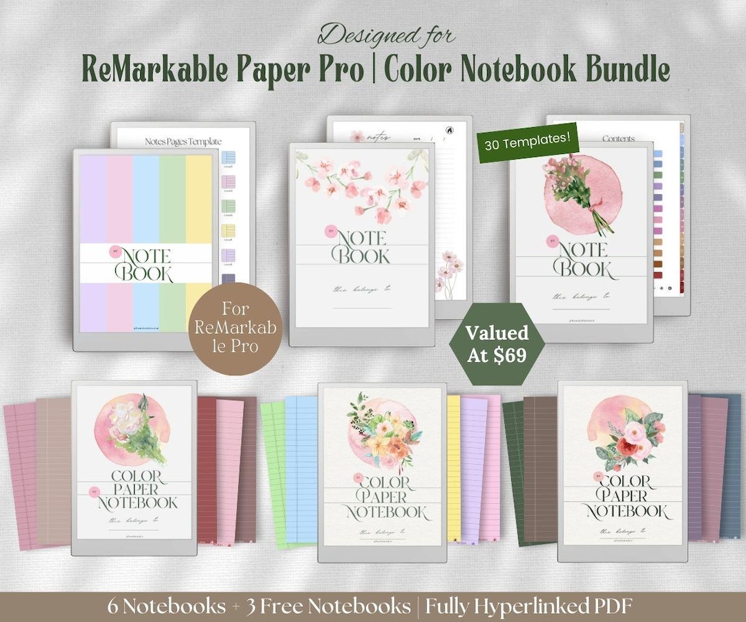 Color Paper Notebook Bundle for Remarkable Paper Pro: Digital Lined ...