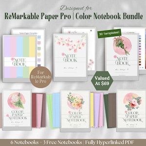Color Paper Notebook Bundle for ReMarkable Paper Pro: Digital Lined Notes, Legal Pad