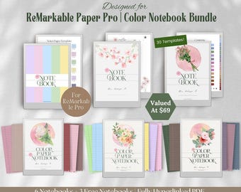 Color Paper Notebook Bundle for ReMarkable Paper Pro: Digital Lined Notes, Legal Pad