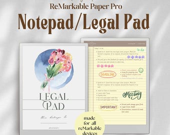 Color Legal Pad ReMarkable Paper Pro Template | Meeting Notes Taking To Do List Notepad Work Planner Project Digital Notebook Task Tracker