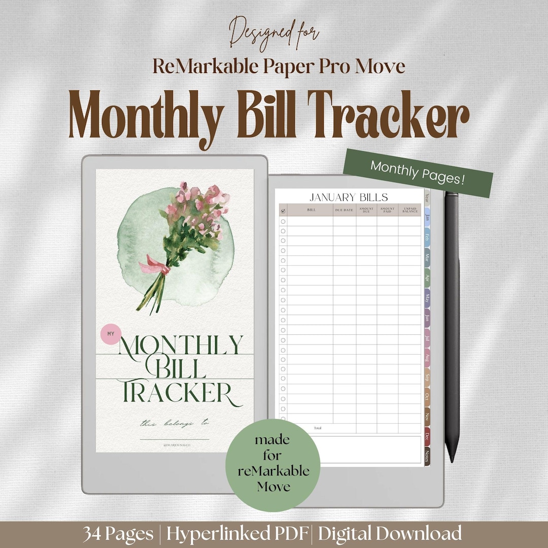 Monthly Bill Tracker for Remarkable Paper Pro Move: Budget, Paycheck ...