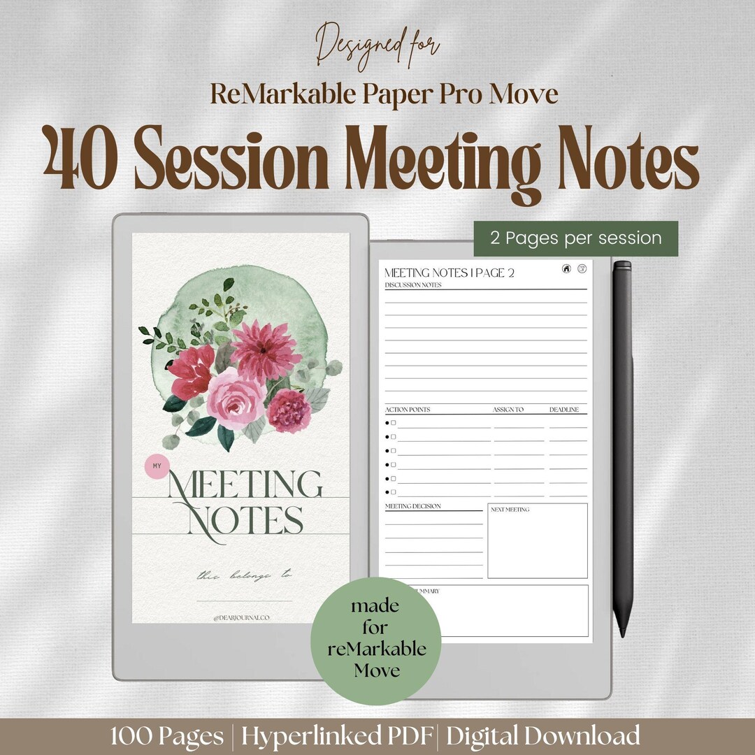 Meeting Notes Template for Remarkable Paper Pro Move Manage Project