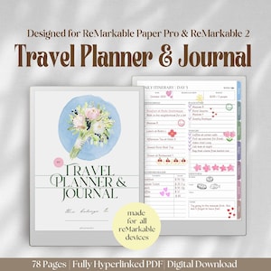 Travel Planner for ReMarkable Paper Modèles Pro et ReMarkable 2 | Journal quotidien Carnet de notes de voyage Agenda Liste de tâches quotidiennes Liste de contrôle