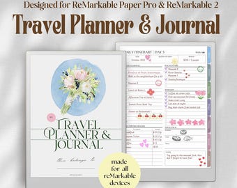 Travel Planner for ReMarkable Paper Pro & ReMarkable 2: Daily Itinerary, Checklist, Packing, Trip Details