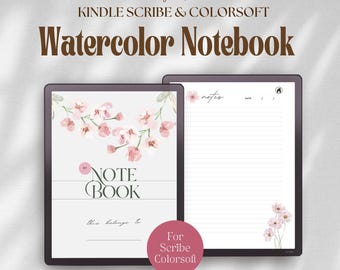 Digital Notebook Watercolor Kindle Scribe Colorsoft: Artsy Lined Notes Taking, Legal Pad, Notepad