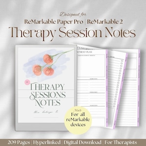 Cahier de séances de thérapie pour papier reMarkable Modèles Pro et reMarkable 2 | Notes de thérapie Évaluations par le thérapeute Planificateur de traitement