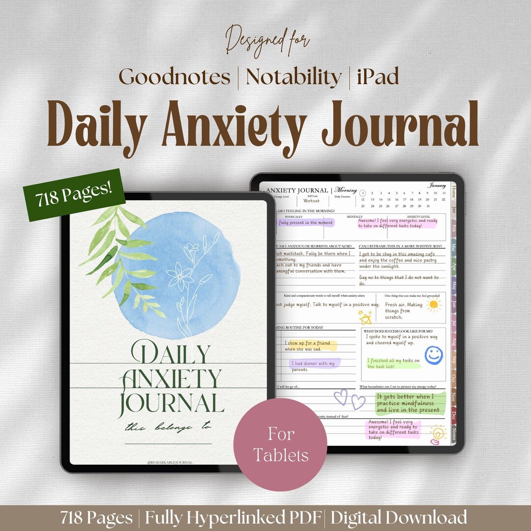 Daily Anxiety Journal for Goodnotes iPad &amp; Notability: Self-care ...