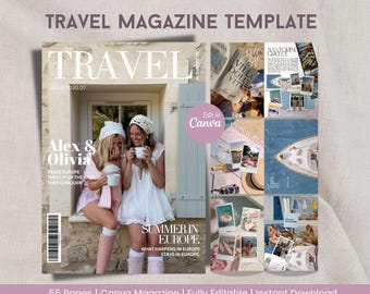 Travel Magazine Template: Custom Vogue Magazine, Scrapbook Memory, Photo Album