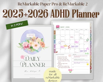 Agenda 2025-2026 TDAH pour papier reMarkable Pro et ReMarkable 2 (téléchargement PDF)