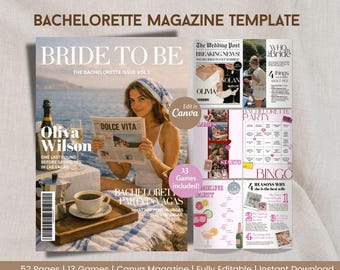 Bachelorette Party Magazine Template: Bridal Shower Game Printable, Wedding Magazine (Canva)