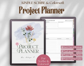 Project Planner for Kindle Scribe Colorsoft: Meeting Notes, Budget Management, Gantt Chart