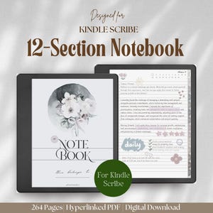 May include: A digital notebook for Kindle Scribe with a 12-section layout. The cover features a floral watercolour design. The notebook is a hyperlinked PDF with 264 pages. The cover text reads "My Note Book" and "This belongs to".