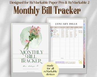 Monthly Bill Tracker for ReMarkable Paper Pro & reMarkable 2: Budget, Paycheck, and Finance Planner