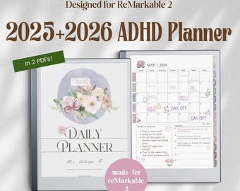 2025 2026 Daily Planner for reMarkable 2 Templates | ADHD Planner To Do Task Tracker Life Planner Daily Journal Digital Notebook