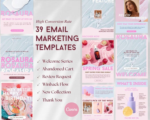 Klaviyo Email Marketing Templates: Skincare, Welcome Sequence Pink