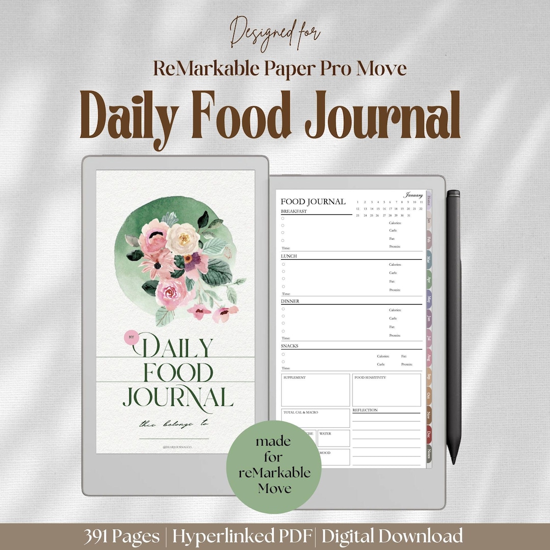 Food Journal for Remarkable Paper Pro Move: Daily Diet, Wellness and Fitness Tracker (PDF) - Etsy