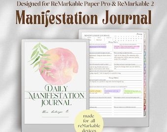 Manifestation Journal for reMarkable: Daily Gratitude, Wellness, Self Care Template (PDF)
