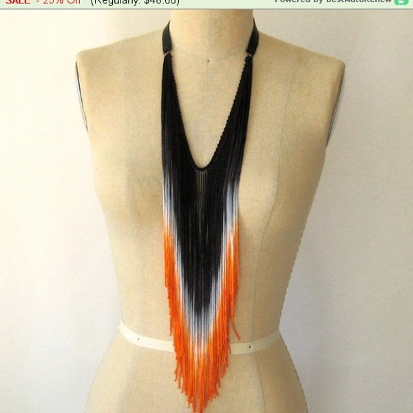 Sale - 25% Off Black Hot Orange Fringe Necklace