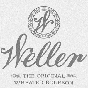 May include: A grey logo featuring the word "Weller" in a cursive script. Above the word is a circular emblem with a "W" inside a wreath. Below the word is the text "THE ORIGINAL WHEATED BOURBON."