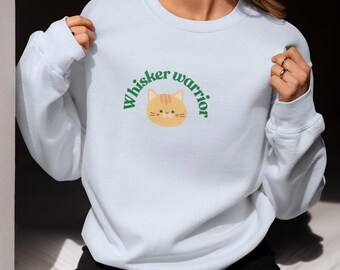 Whisker Warrior Cat Sweatshirt, Feline Fan Pullover