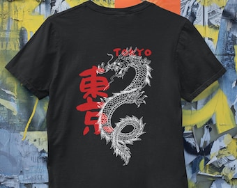 Tokyo Dragon T-Shirt, Japanese Kanji Graphic Tee, Oriental Dragon Design, Streetwear Japan Style Shirt